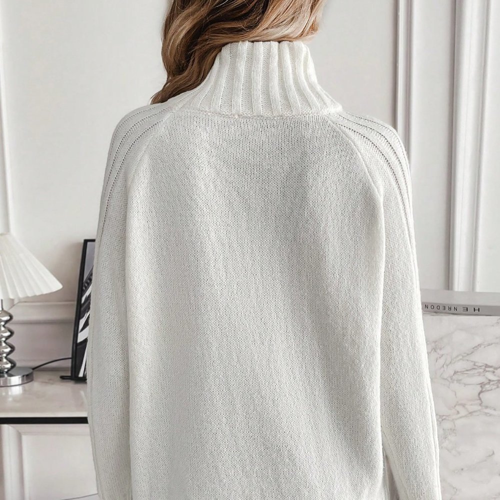 White Preppy womens Turtleneck Raglan Sleeve Sweater - Picture 2 of 5